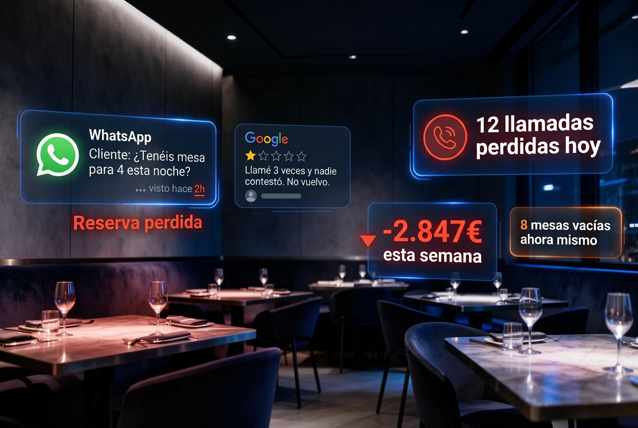 Restaurante con sistema VANTYX gestionando reservas, mensajes y reseñas